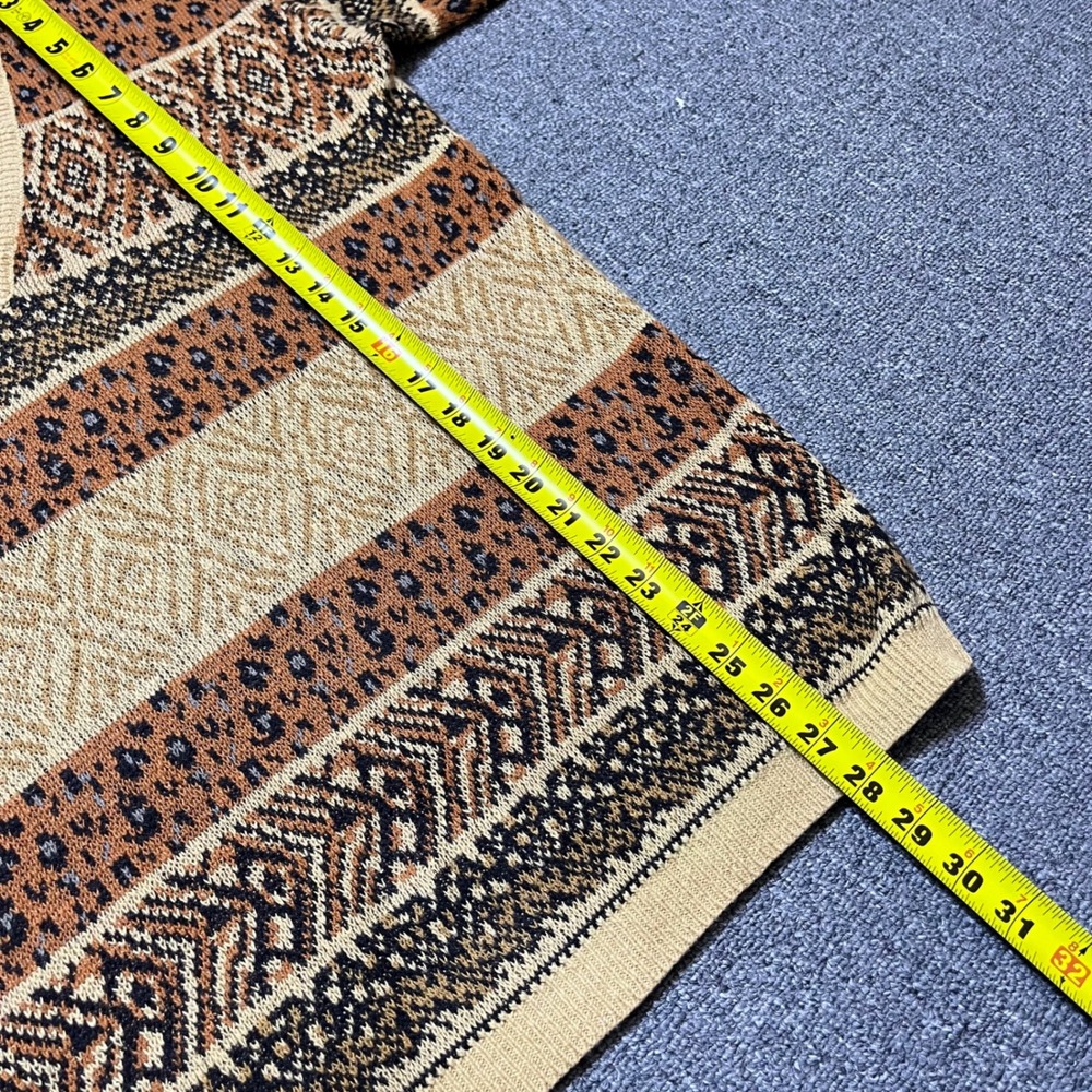 Vintage SK Wear Sweater Small Brown Leopard Fair Isle V-Neck Knit 90s Retro - Picture 5 of 8